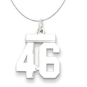 Silver, Athletic Collection, Small Polished Number 46 Necklace - 24 In